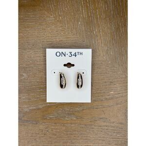 ON 34th Gold Tone Pavé Crystal Huggie Hoop Earrings Small CZ Hoops